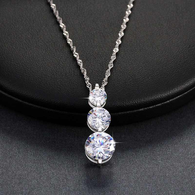 ThreeStonePendantNecklaceforWomenRoundCascadingCZbyGingerLyneCollection_Silver-2