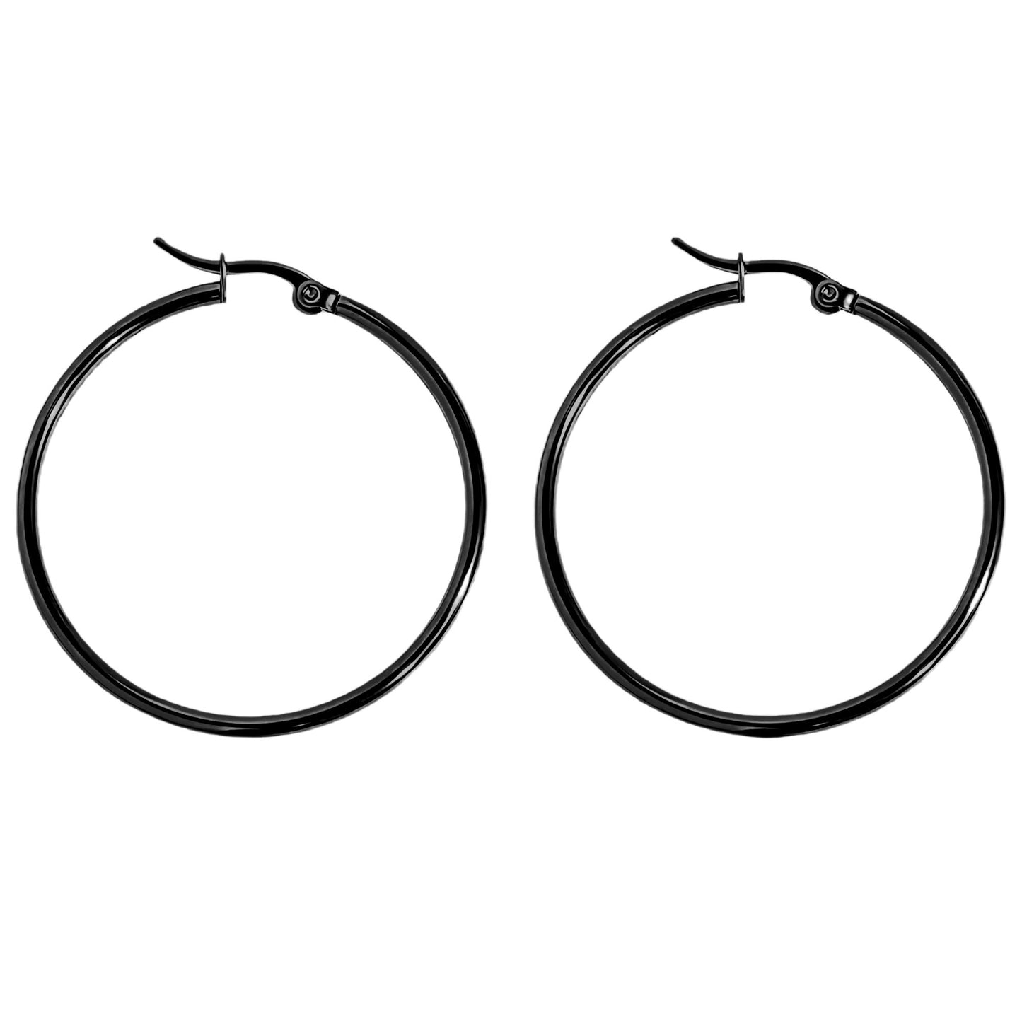 BlackHoopEarringsforWomenThinLarge50mmor60mmStainlessSteelGingerLyneCollection_Black-1