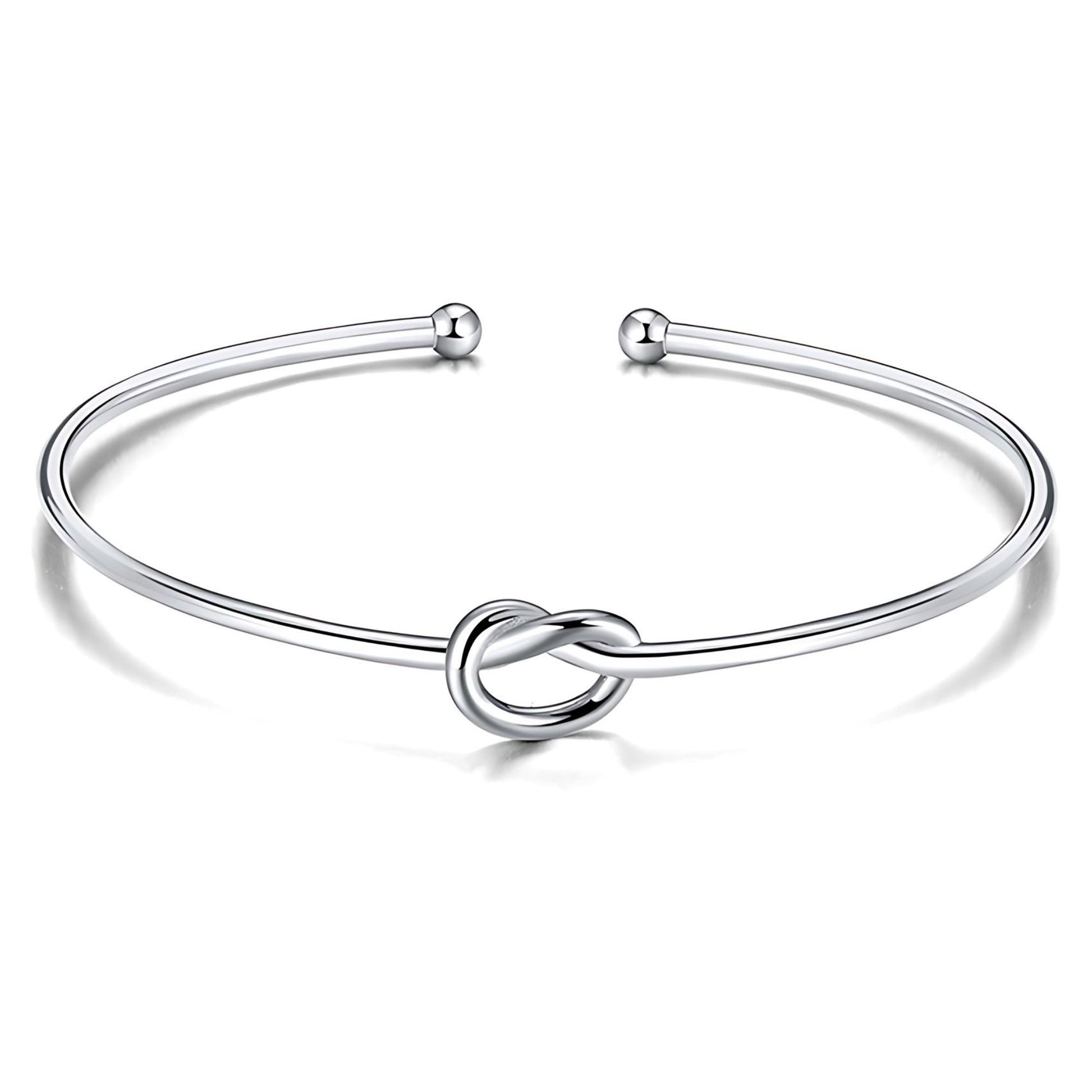 LoveKnotBraceletforWomenorMenbyGingerLyne|BridalPartyGifts|SterlingSilverBangleforWomenAdjustable_Silver-1