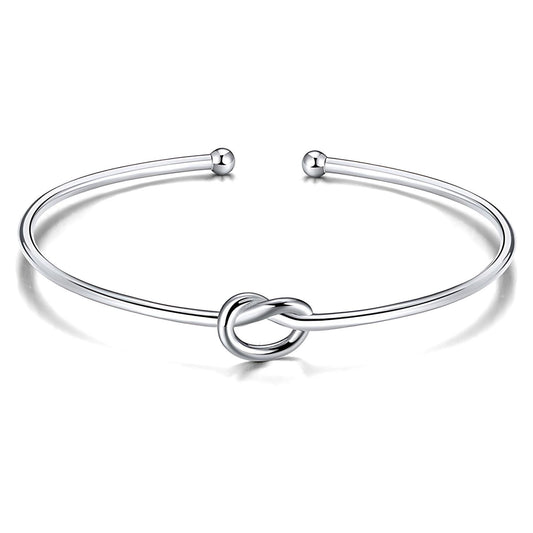 LoveKnotBraceletforWomenorMenbyGingerLyne|BridalPartyGifts|SterlingSilverBangleforWomenAdjustable_Silver-1