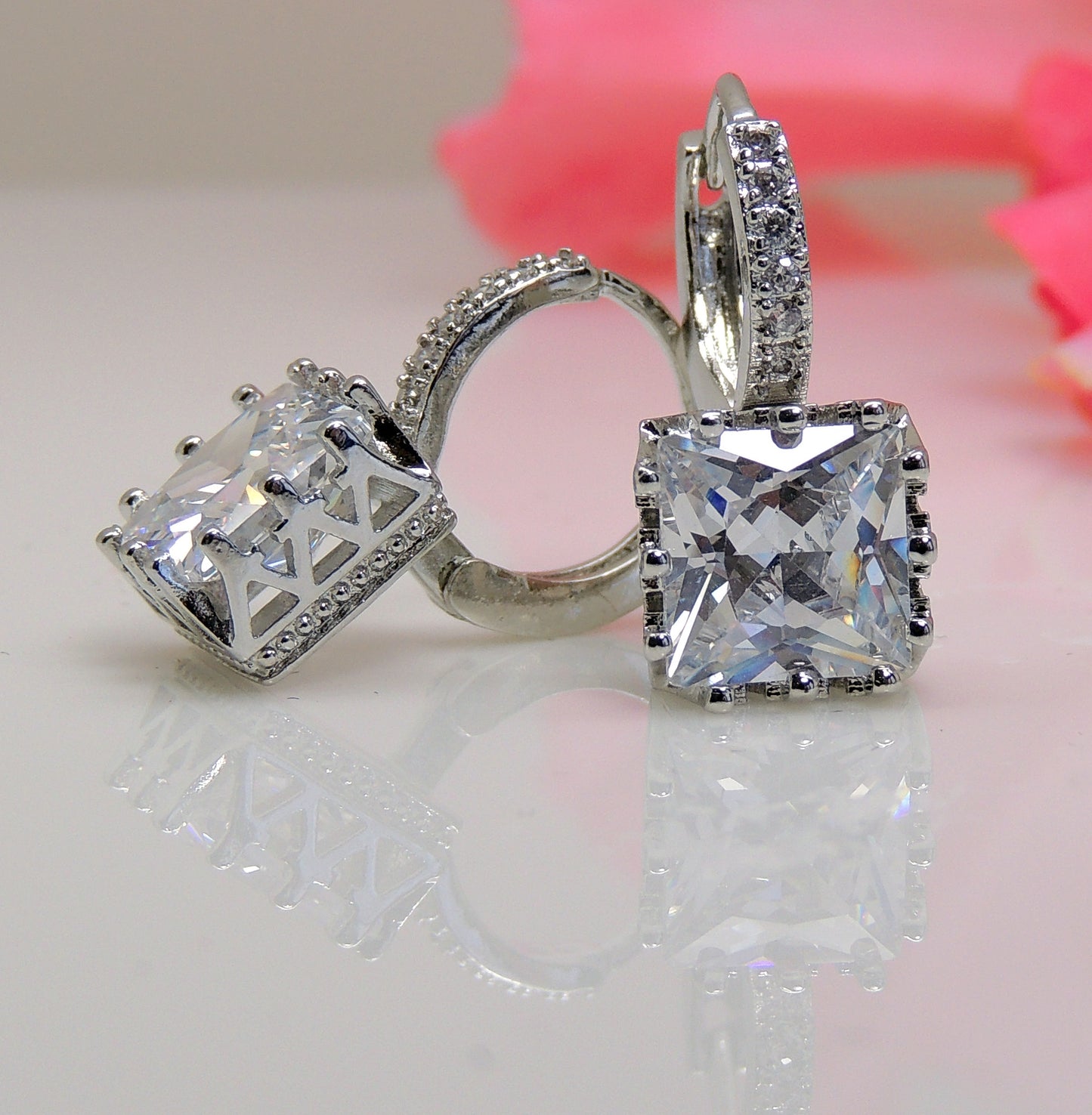PrincessCutDropEarringsWhiteGoldPlatedCzWomensGingerLyneCollection_Silver-2
