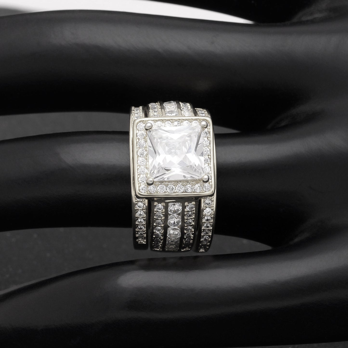 BeverlyHaloWeddingRingSetforWomenCzEngagementMatchingBandsGingerLyneCollection_Silver-4