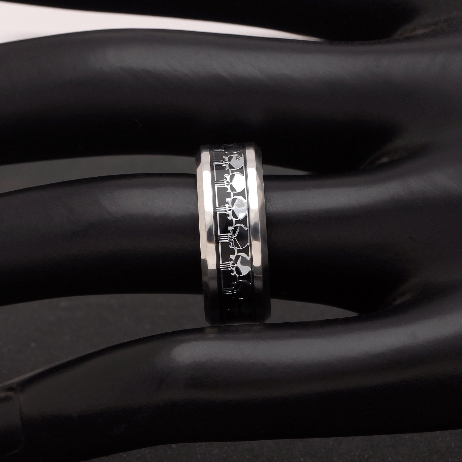 SkullsWeddingBandRingforMenorWomenGothPunkBikerGingerLyneCollection_Black-3