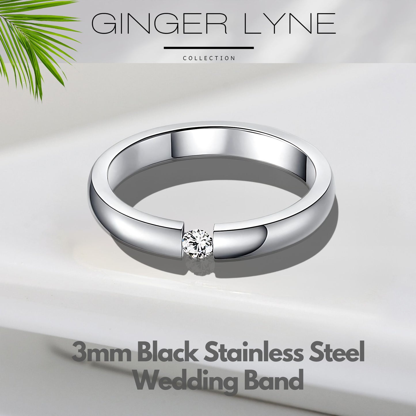 WeddingBandRingforWomenorMenStainlessSteelCrystalGingerLyneCollection_Silver-2