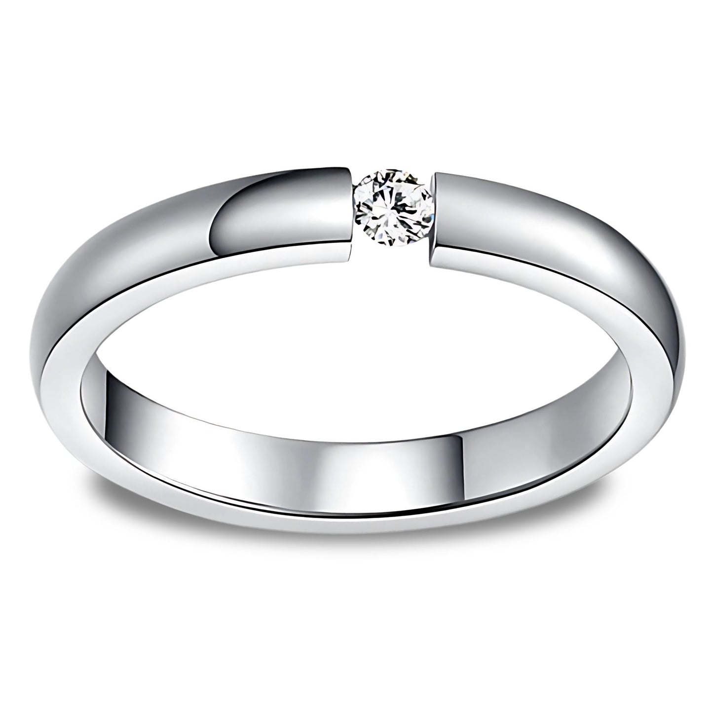 WeddingBandRingforWomenorMenStainlessSteelCrystalGingerLyneCollection_Silver-1