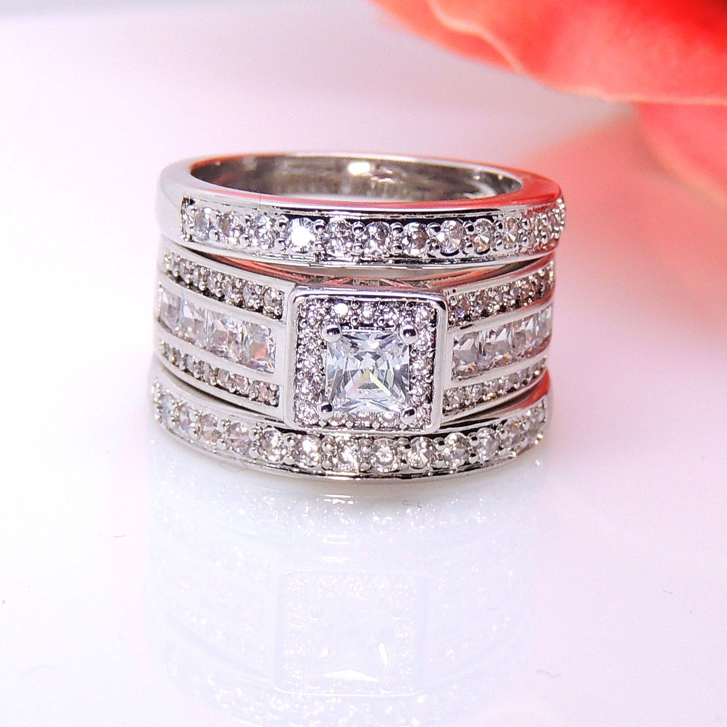 TaylorWeddingRingSetforWomen3pcHaloEngagementBridalBandsCzGingerLyneCollection_Silver-5