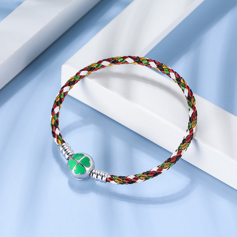 BraidedSteelCharmBraceletWomens21cmSterlingSilverLuckyCloverClaspGingerLyneCollection_21cm-2
