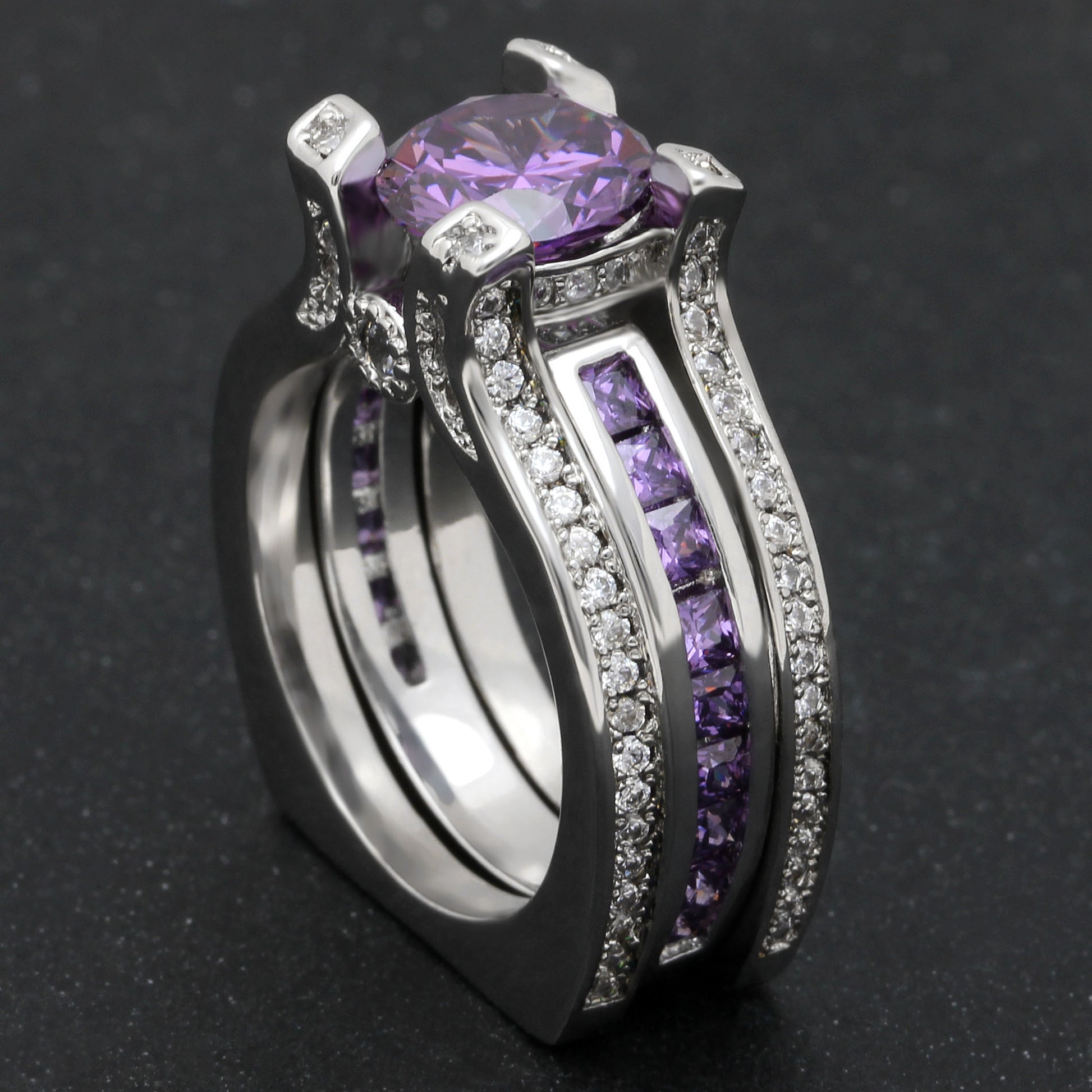 SkylarWeddingRingSetforWomenEngagementRingandMatchingBandCzGingerLyneCollection_Purple/Purple-6