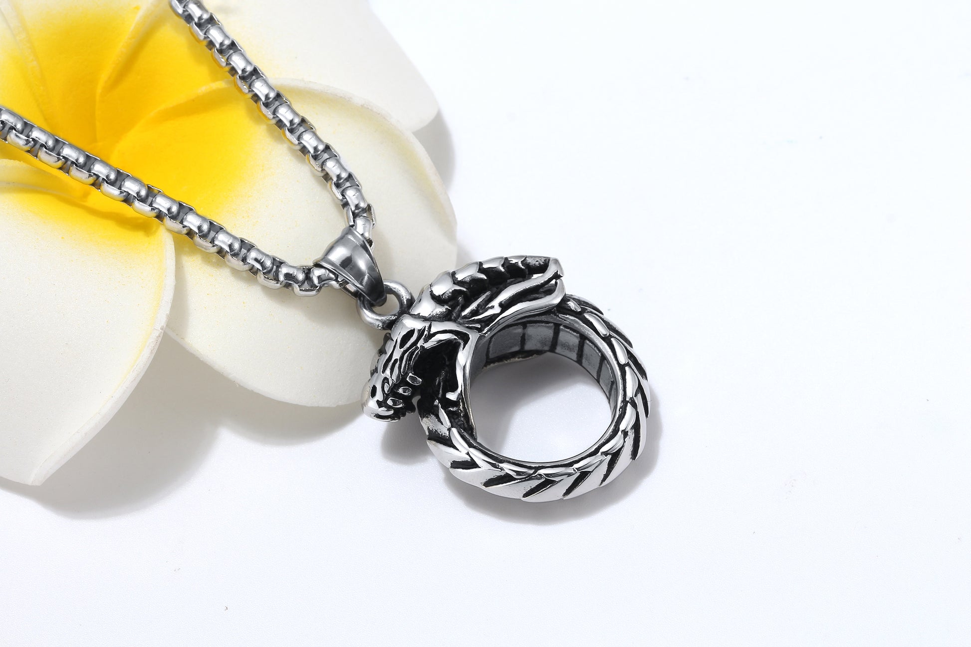 DragonRingNecklaceforMenorWomenStainlessSteelPunkGothBikerGingerLyneCollection_Silver-2