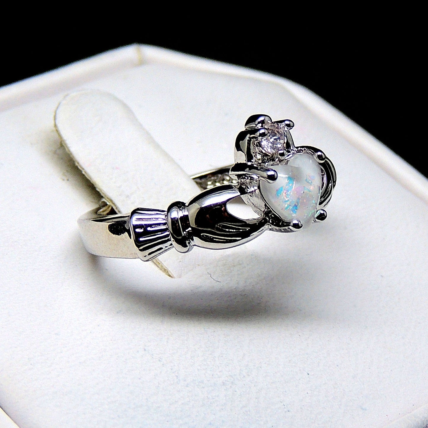 DarlinaEngagementRingforWomenCladdaghCrownFireOpalGingerLyneCollection_Silver-5