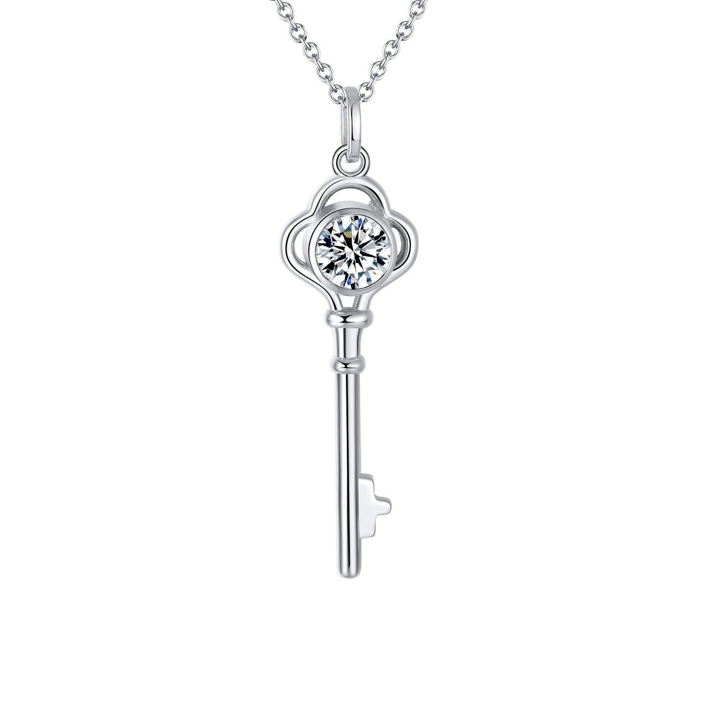 AmoreKeyNecklace1CtwWomensMoissaniteSterlingSilverGingerLyneCollection_Silver-1