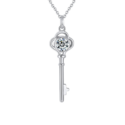 AmoreKeyNecklace1CtwWomensMoissaniteSterlingSilverGingerLyneCollection_Silver-1