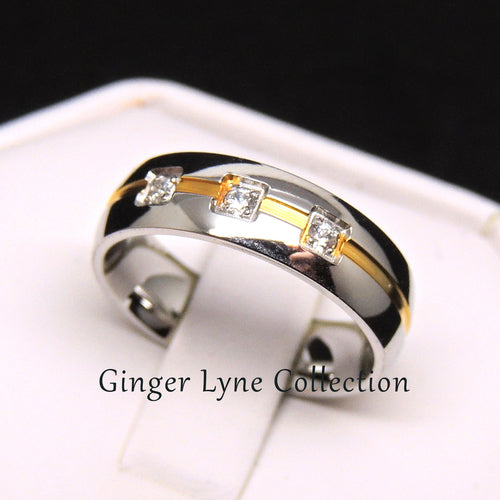 ThomasWeddingRingBandGoldStainlessSteelMenWomenCZGingerLyneCollection_Silver-4