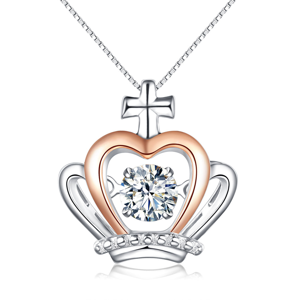 CrownNecklaceforWomenCZPendantandChainTwoToneSterlingSilverGingerLyneCollection_Silver-1