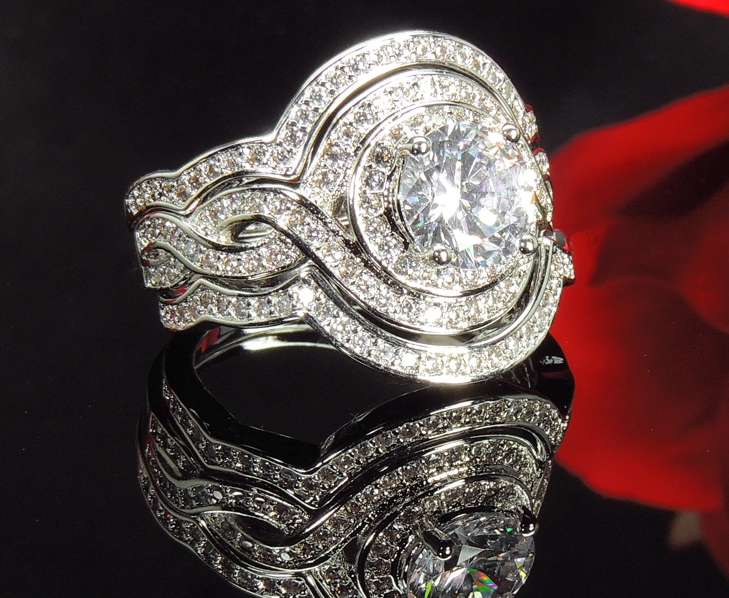 BarbaraWeddingRingSetforWomenHalo3pcEngagementMatchingBandsGingerLyneCollection_Silver-3
