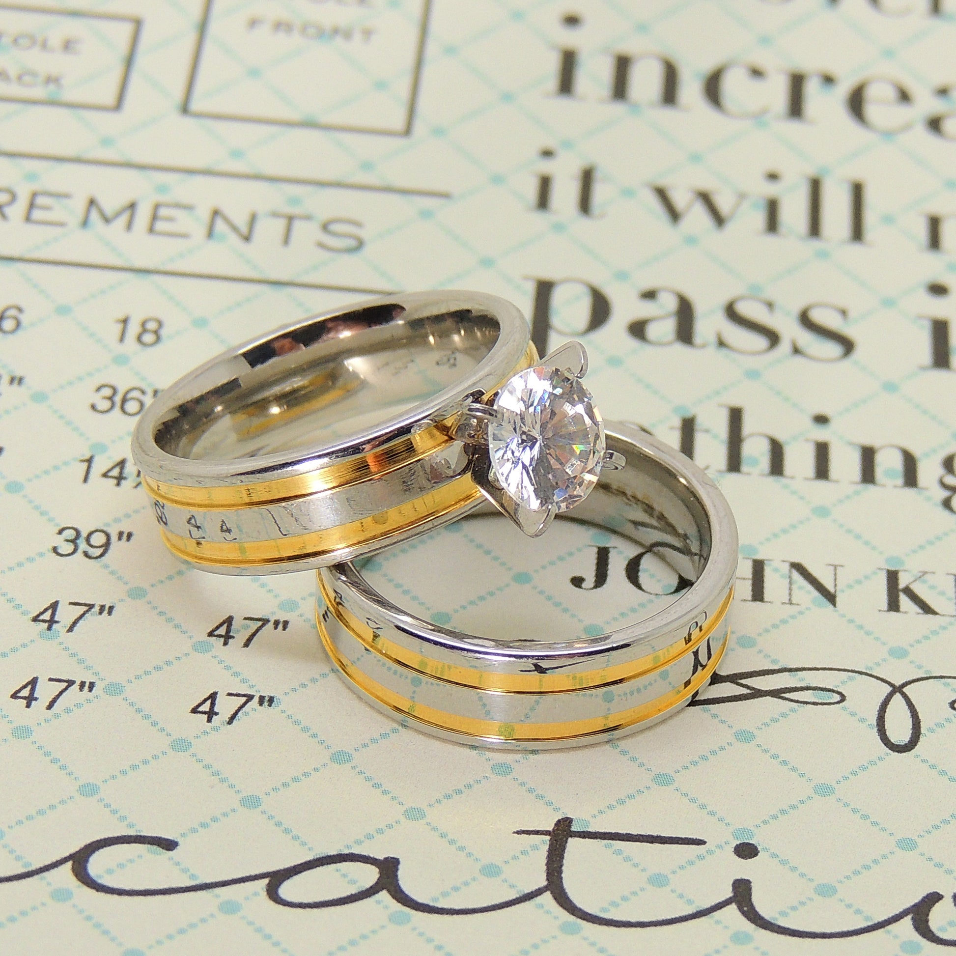 FawnWeddingRingSetforWomenStainlessSteelEngagementandBandGingerLyneCollection_Silver-6