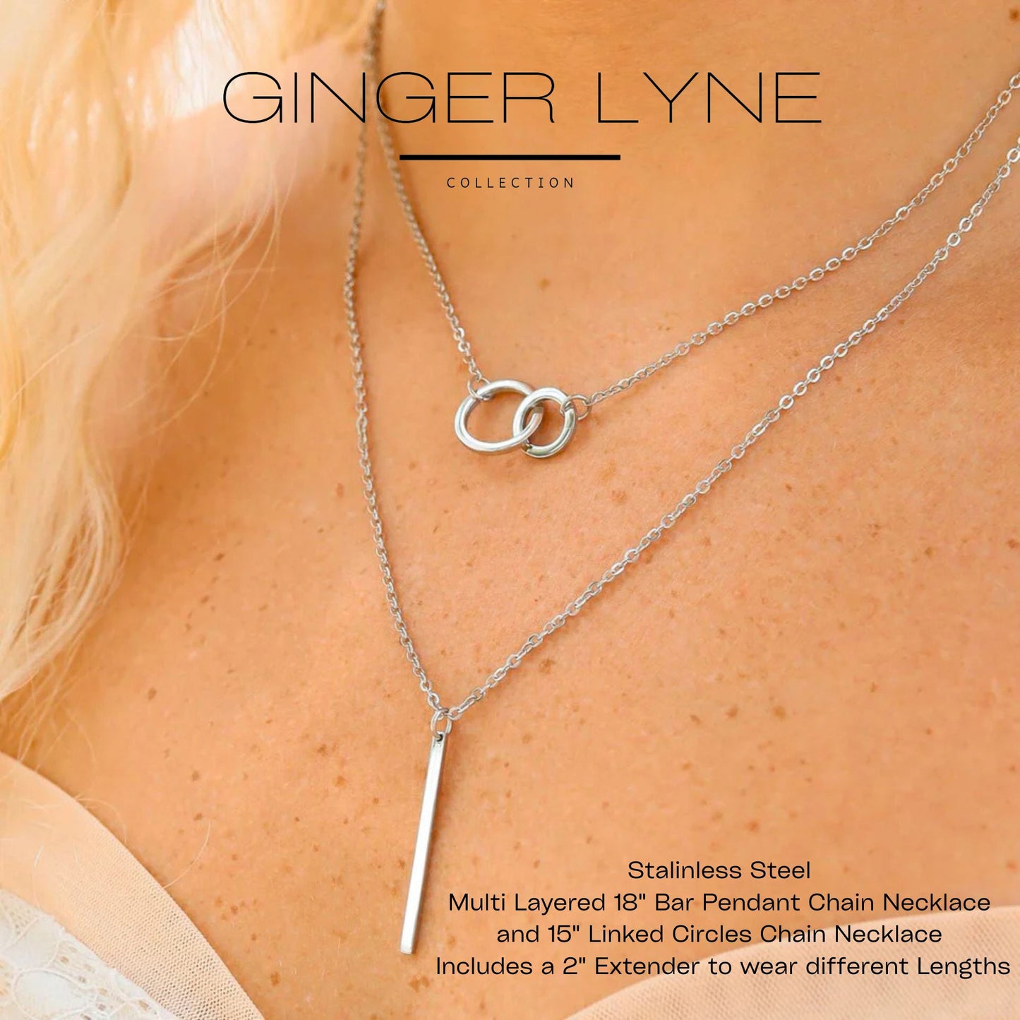 LayeredLinkedCirclesandBarPendantChainNecklaceforWomenbyGingerLyneSilverToneStainlessSteel_Silver-2