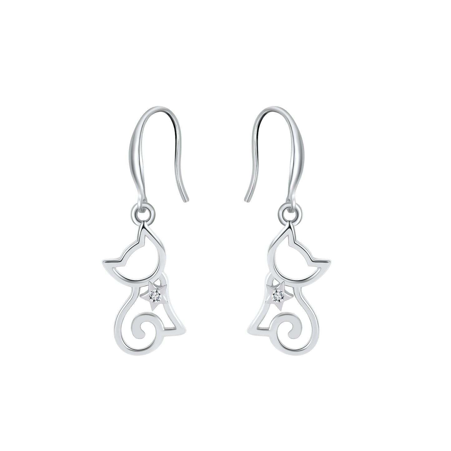 KittyCatHookDangleEarringsforWomenSterlingSilverGingerLyneCollection_SilverTone-1