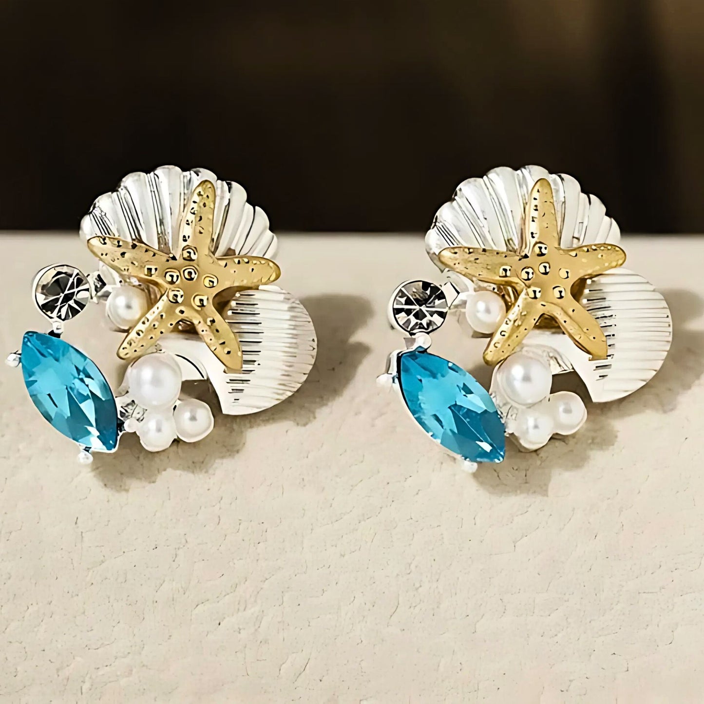StarfishShellEarringsforWomenPearlCZGoldPlatedStudStyleBeachThemeGingerLyne_Silver-2