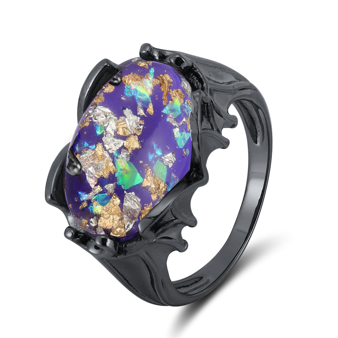 GothicBatWingBlackDragonEyeRingForWomenSterlingSilverGingerLyneCollection_Purple-1
