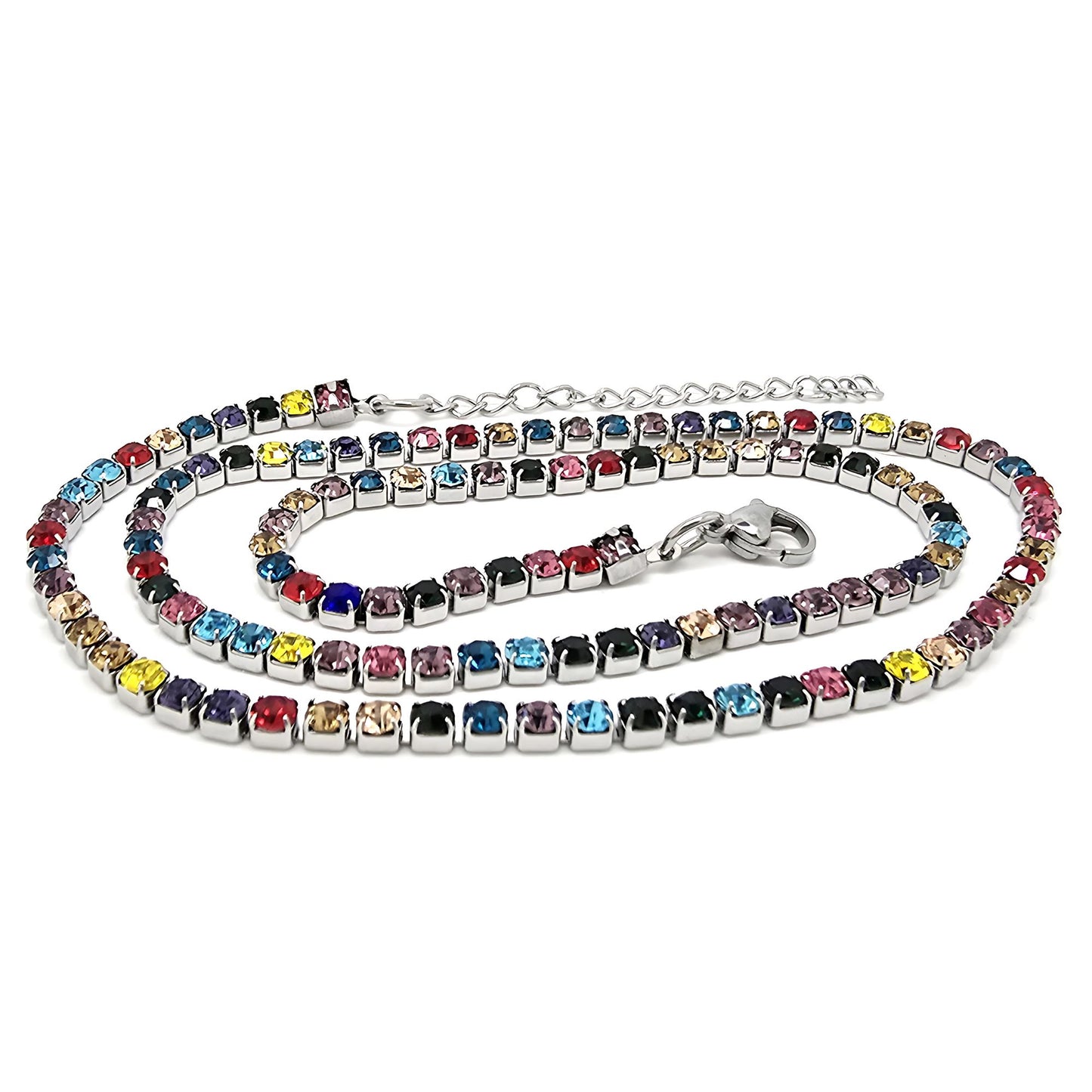 ColorfulTennisNecklaceforWomen3mmCubicZirconia18:-20"AdjustableLengthStainlessSteelbyGingerLyne_Multicolored-2