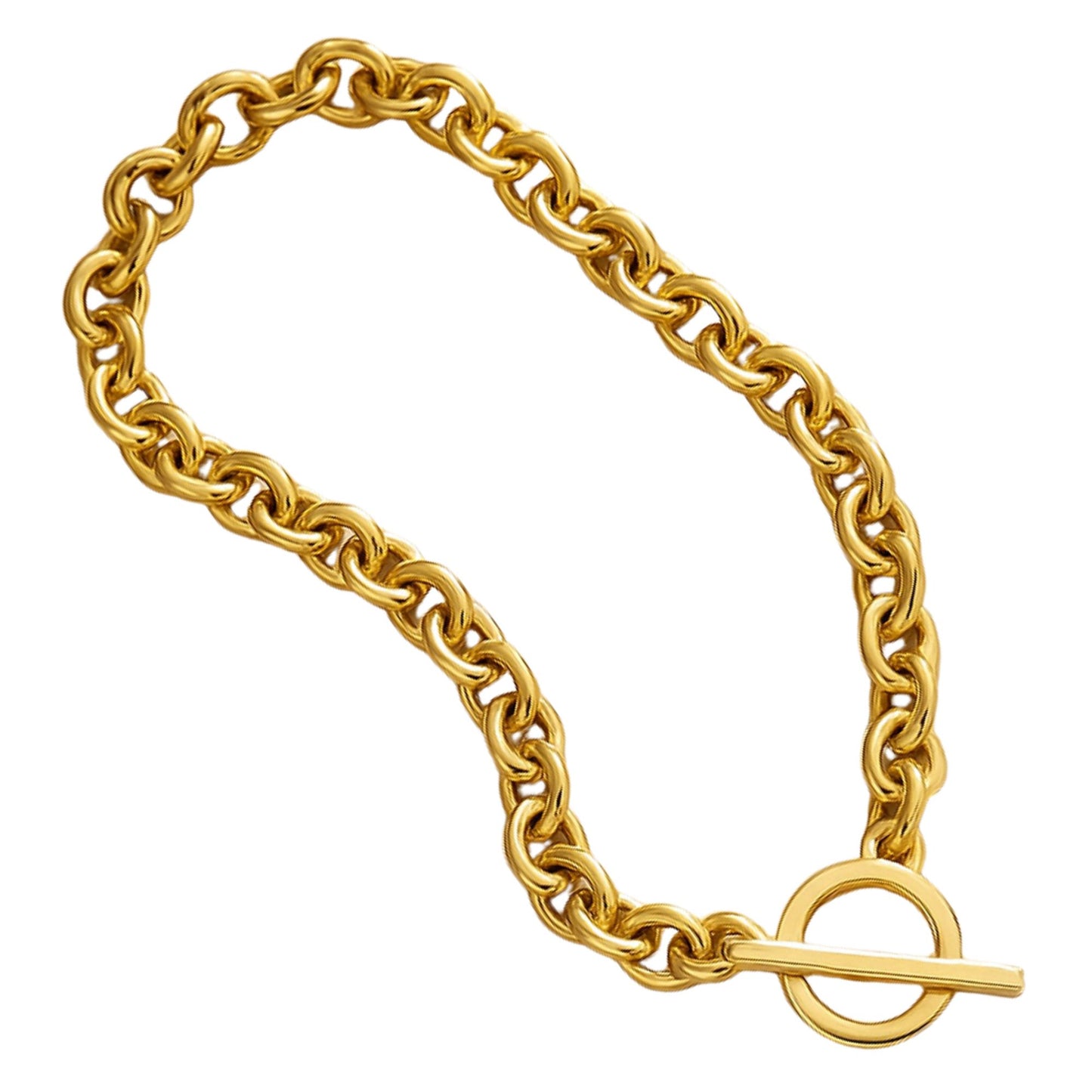 OvalLinkToggleNecklaceforWomenHeavyWeight14KTGoldPlatedStainlessSteel18"GingerLyneCollection_Gold-Tone-1
