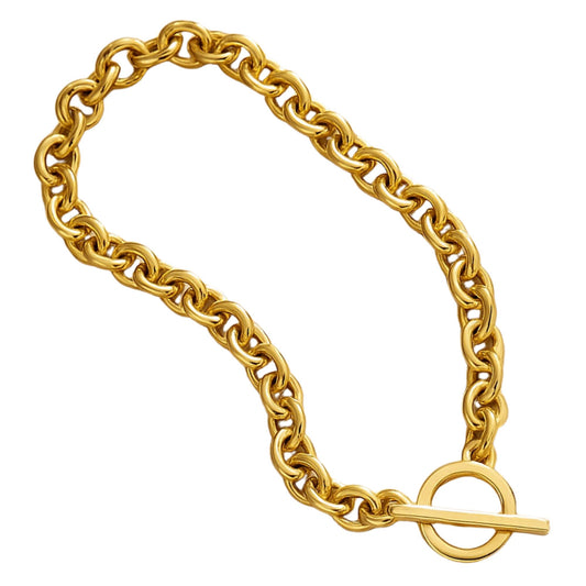 OvalLinkToggleNecklaceforWomenHeavyWeight14KTGoldPlatedStainlessSteel18"GingerLyneCollection_Gold-Tone-1
