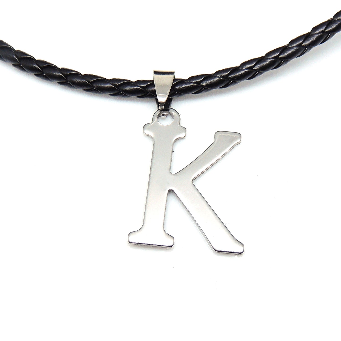 InitialLetterNecklacePULeatherStainlessSteelMenWomenGingerLyneCollection_A-2