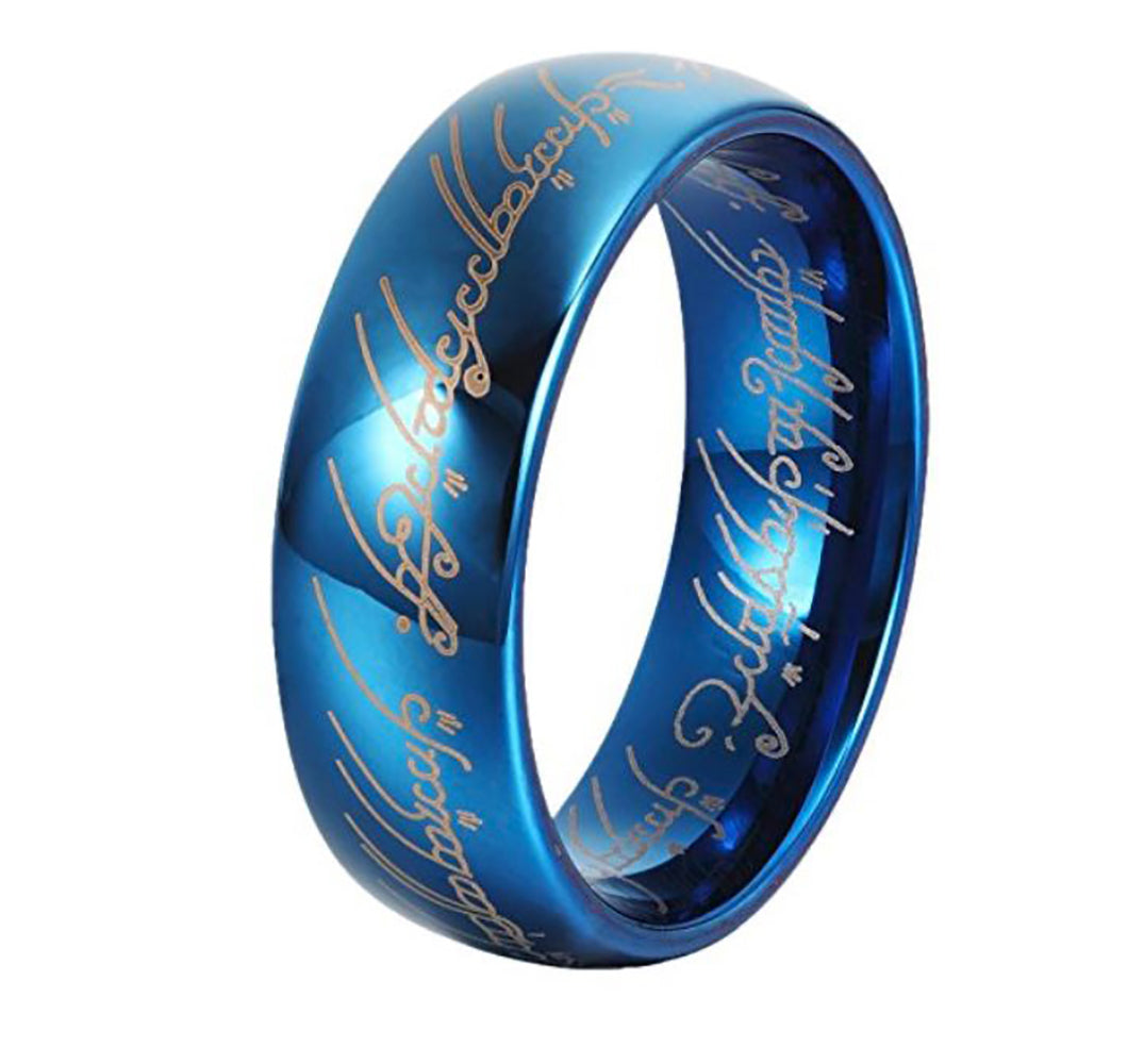 OneRingofPowerWeddingBandStainlessSteelMensWomensGingerLyneCollection_Blue-2