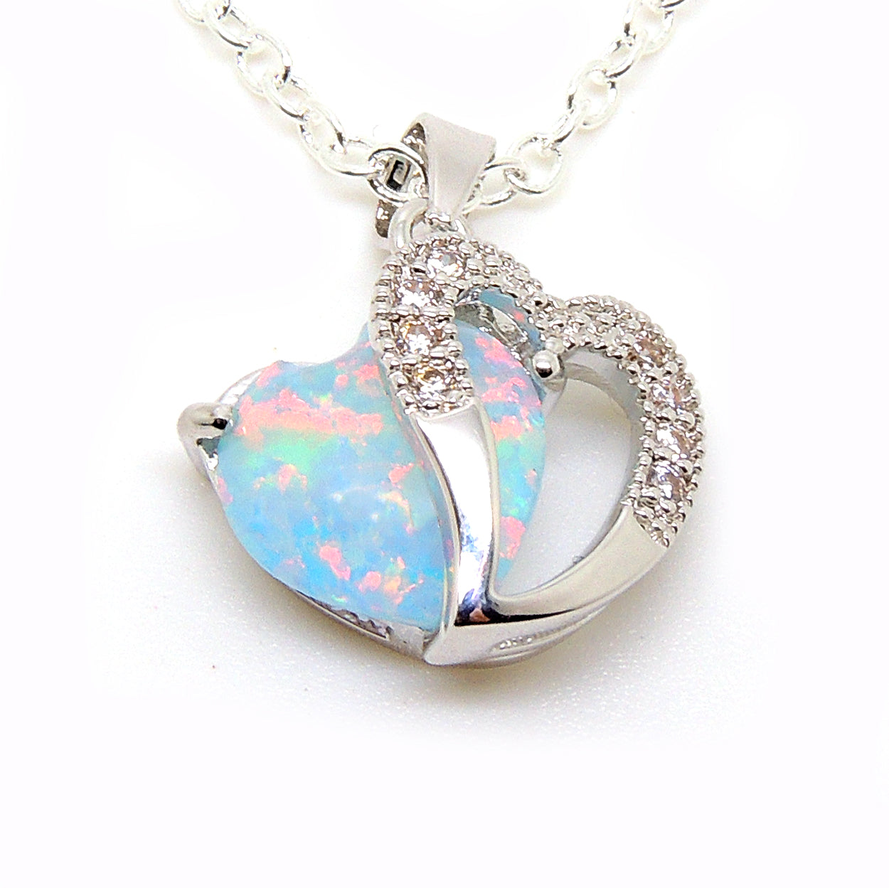 HeartShapeFireOpalCzPendantChainNecklaceforWomenGingerLyneCollection_White-5