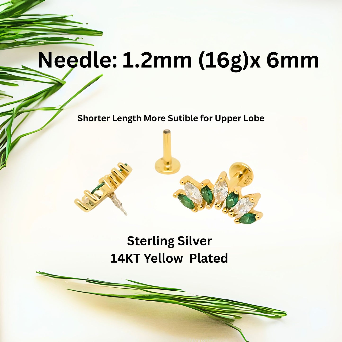 GreenMarquiseCZFlatBackEarringsforCartilageUpperLobeGoldPlatedSterlingSilver1pairbyGingerLyne_Gold-6