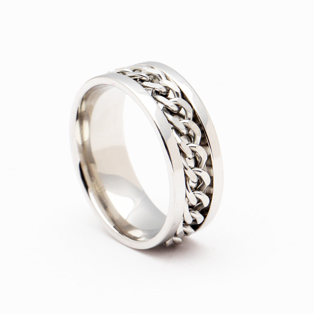 SpinnerWeddingBandRingStainlessSteel8mmMenWomensGingerLyneCollection_Silver-2