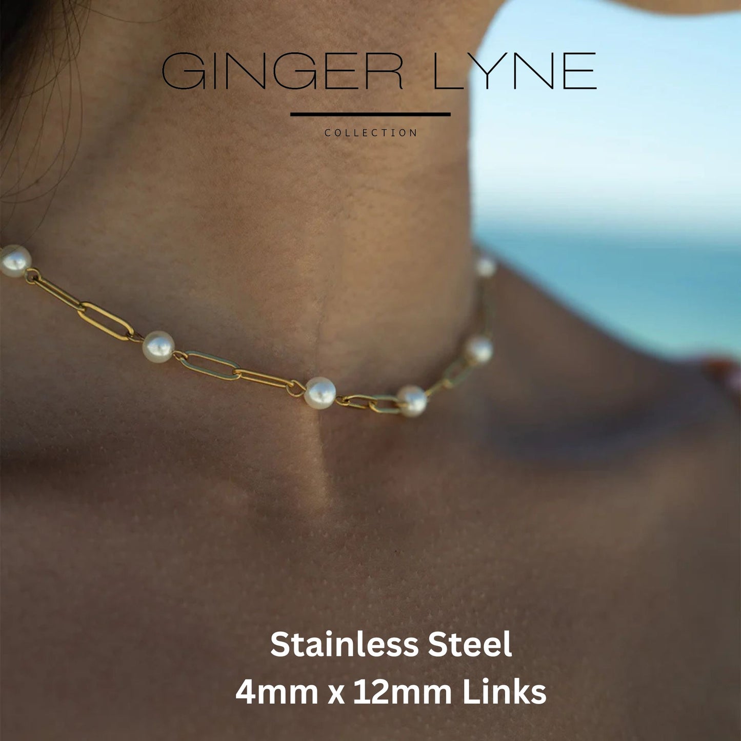 SimulatedPearlPaperclipChainNecklaceforWomenGoldStainlessSteelGingerLyneCollection_Gold-6