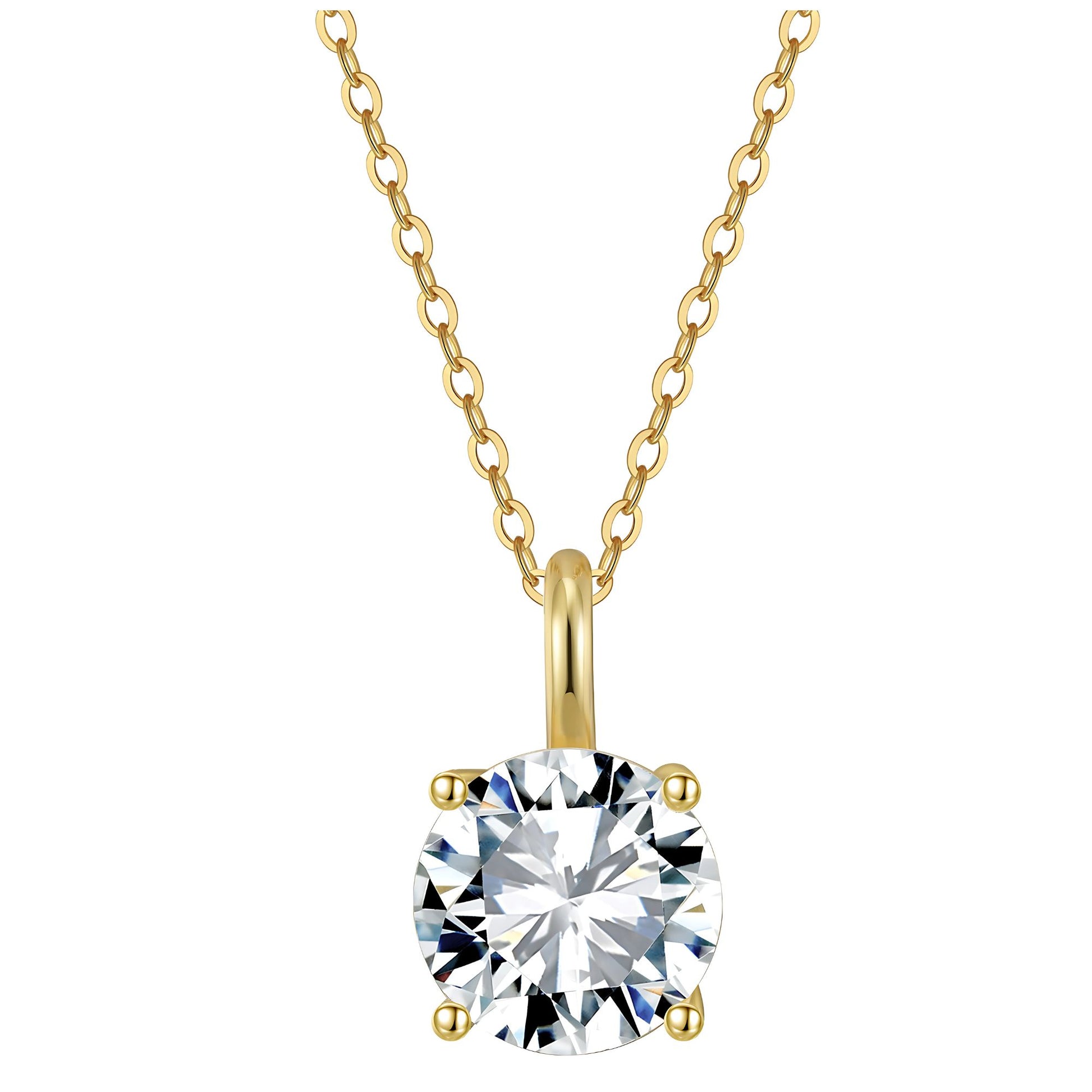 RoundSolitaireNecklaceforWomenSterlingSilver4Ct8ACubicZirconiaPendant16-18"ChainbyGingerLyneColelction_Gold-Tone-1