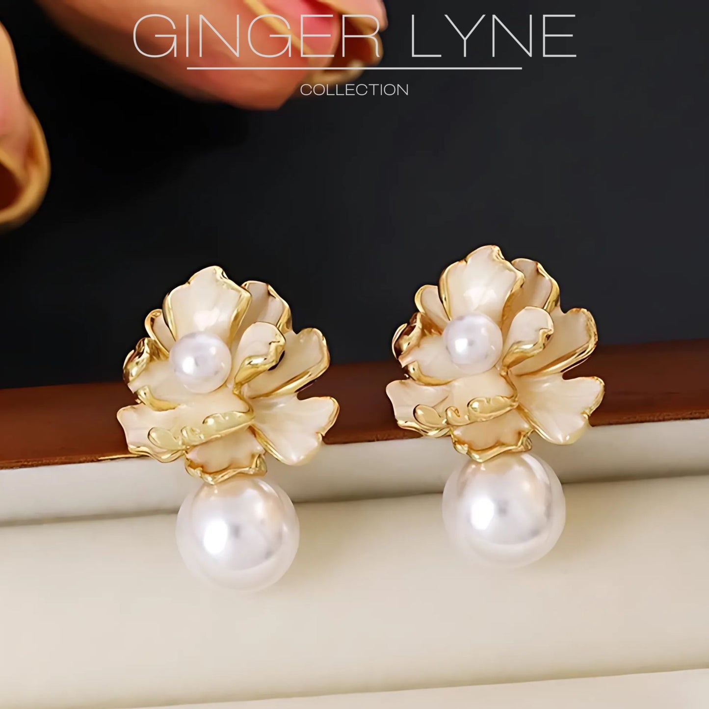 PearlBlossonEarringsforWomenGoldPlatedMotherofPearlFloweringStudDangleGingerLyne_White-2
