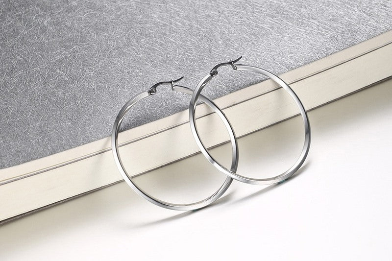 LargePlainHoopEarringsforWomenSilverToneStainlessSteelGingerLyneCollection_50mm-Silver-3