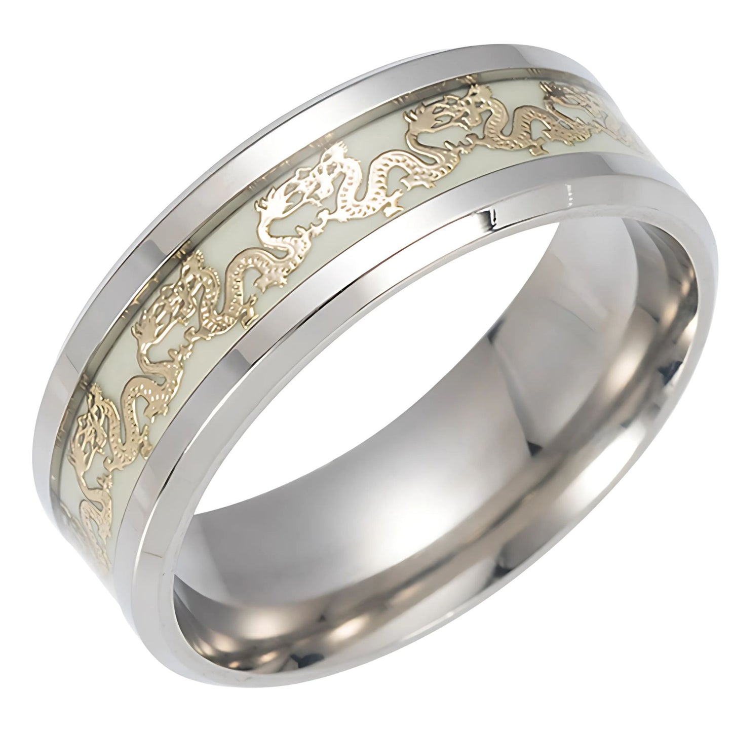 GlowinDarkDragonStainlessSteelWeddingBandRingMenWomenGingerLyneCollection_Silver-6