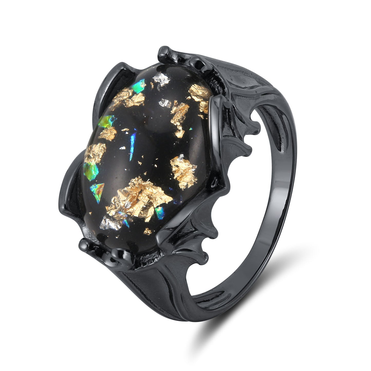 GothicBatWingBlackDragonEyeRingForWomenSterlingSilverGingerLyneCollection_Black-1