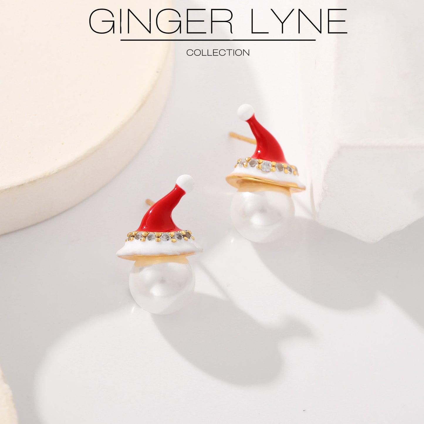 ChristmasSantaHatEarringsWomensWhiteGoldPlatedSimulatedPearlCZGingerLyneCollection_Red-4