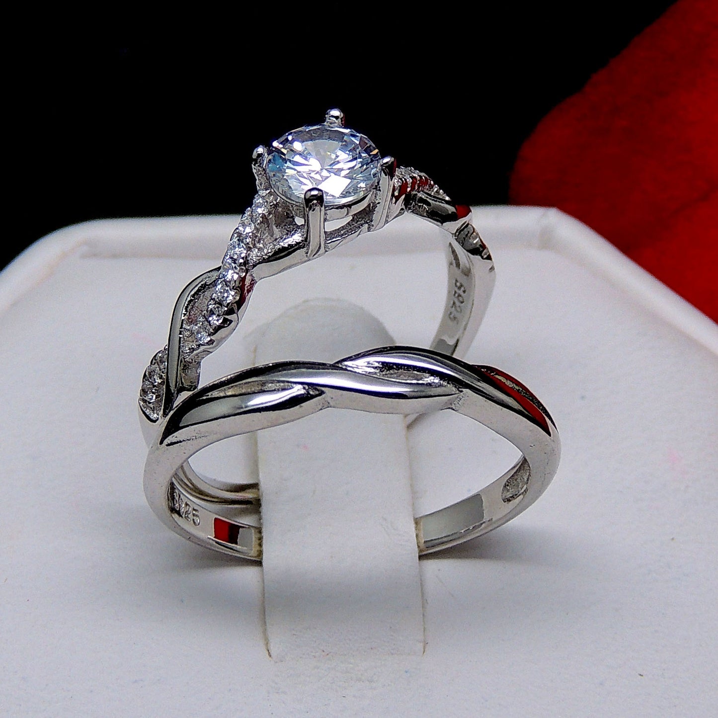 QueenaBridalSetEngagementRingCzSterlingSilverWomenGingerLyneCollection_Silver-8