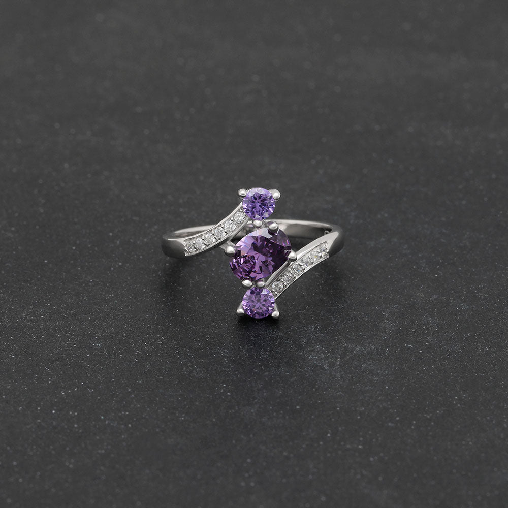 BirthstoneRingforWomenStatementRing3StoneSterlingSilverCzGingerLyneCollection_Purple-3