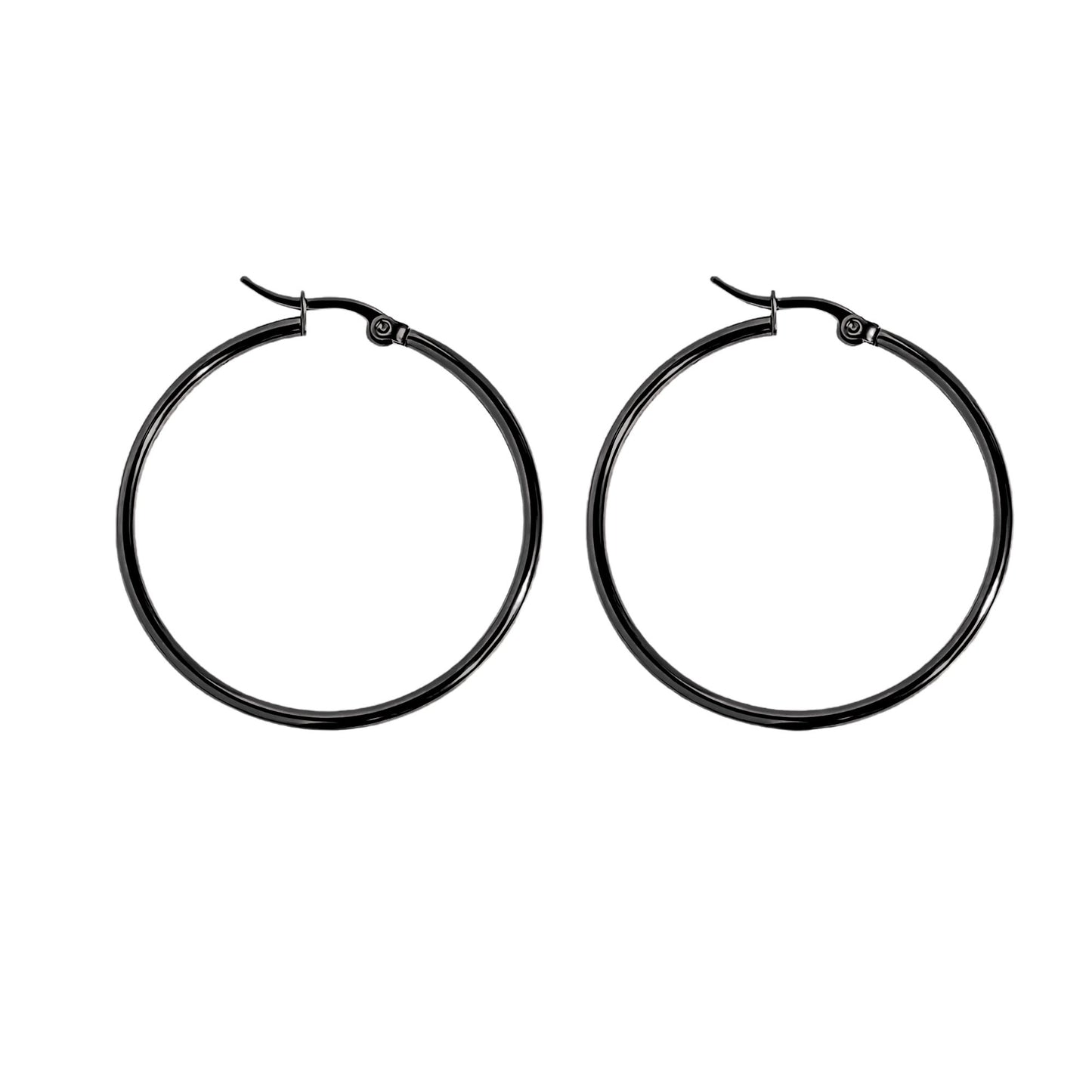 BlackHoopEarringsforWomenThinLarge50mmStainlessSteelGingerLyneCollection_Black-50mm-1
