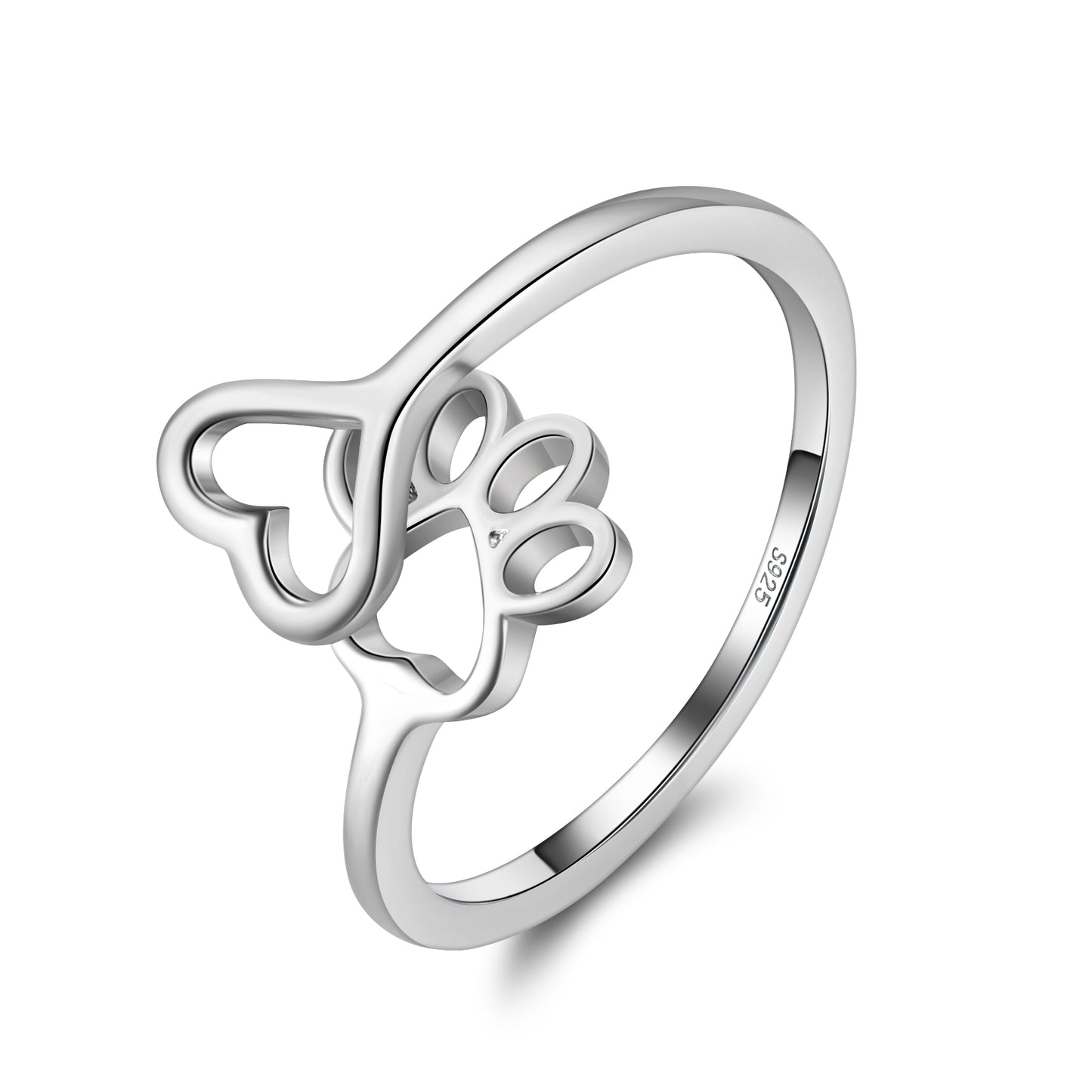 Dog Paw Print Heart Adjustable Ring Sterling Silver Womens Ginger Lyne Collection - silver