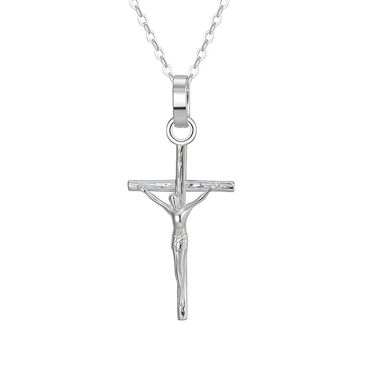 CrossNecklaceforWomenbyGingerLyneJesusontheCrossReligiousSterlingSilverPendantandChain_Silver-1