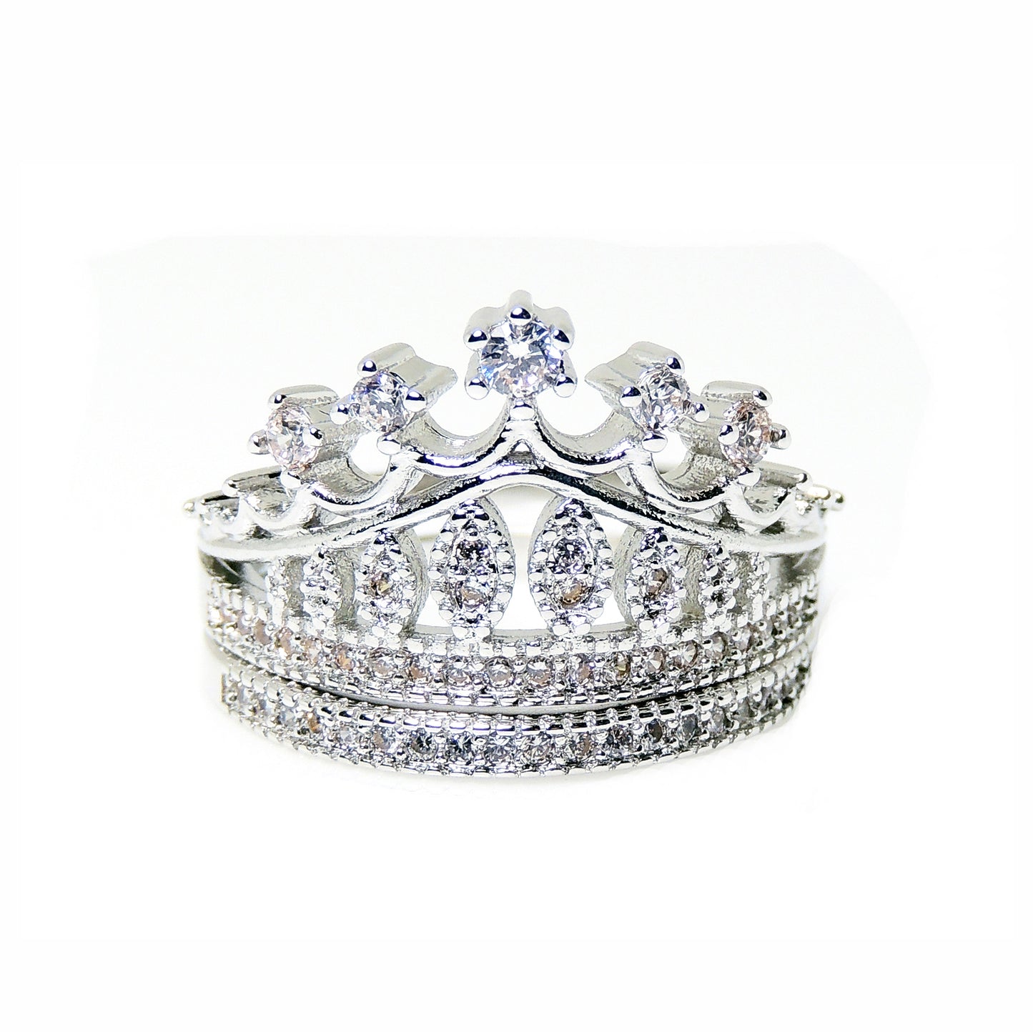 LillettCrownWeddingRingSetforWomenBridalEngagementMatchingBandGingerLyneCollection_Silver-1