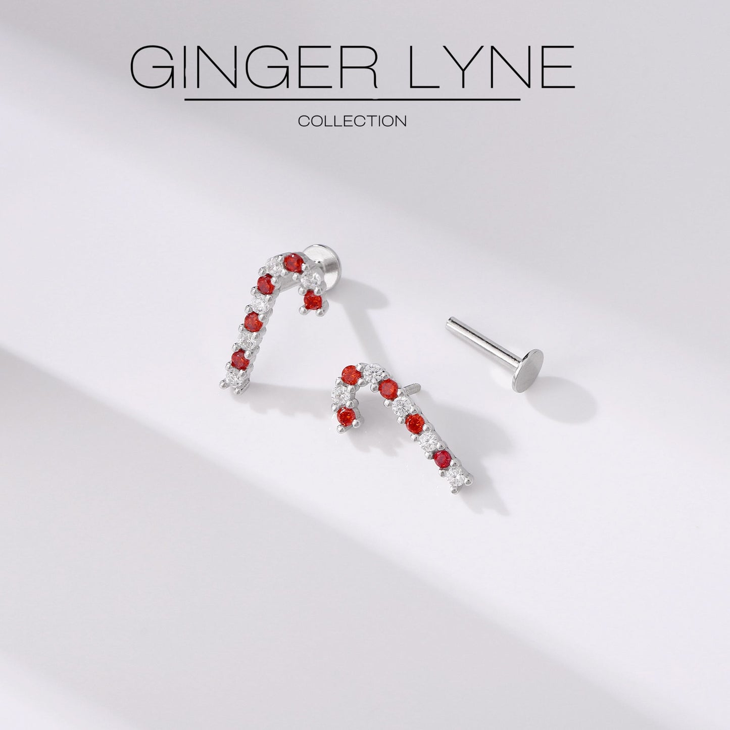 ChristmasCandyCaneFlatBackEarringsforWomenSterlingSilver16gCartilageHelixLobeBodyPiercingStudbyGingerLyneCollection_Silver-2