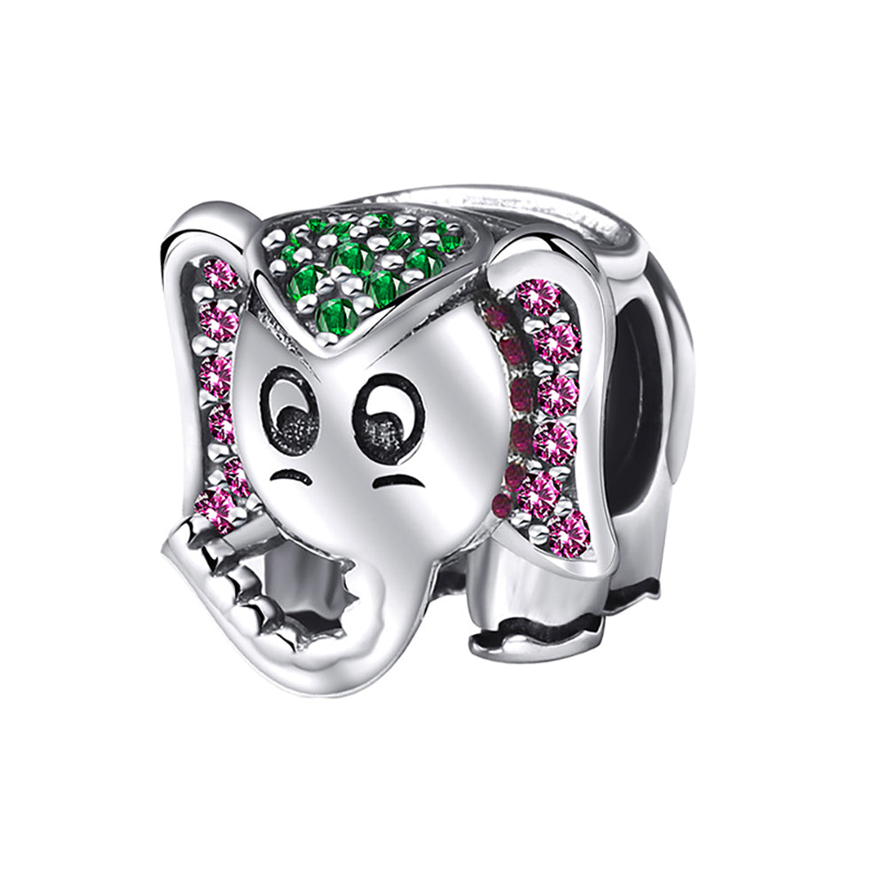 ElephantCharmEuropeanBeadPinkGreenCZSterlingSilverGingerLyneCollection_Silver-1