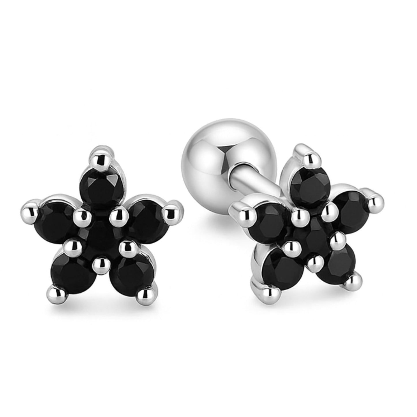 BlackFlowerEarringsforWomenSterlingSilver18G6mmCartilageHelixUpperLobeBodyPiercingGingerLyne_Black-1