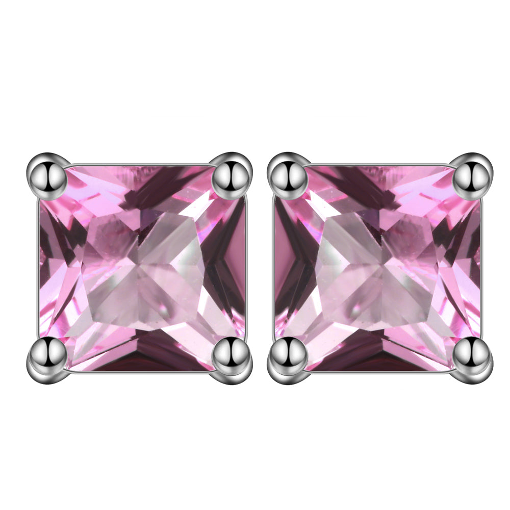 Princess6mmStudEarringsWhiteGoldPlatedCzWomensGingerLyneCollection_Pink-1