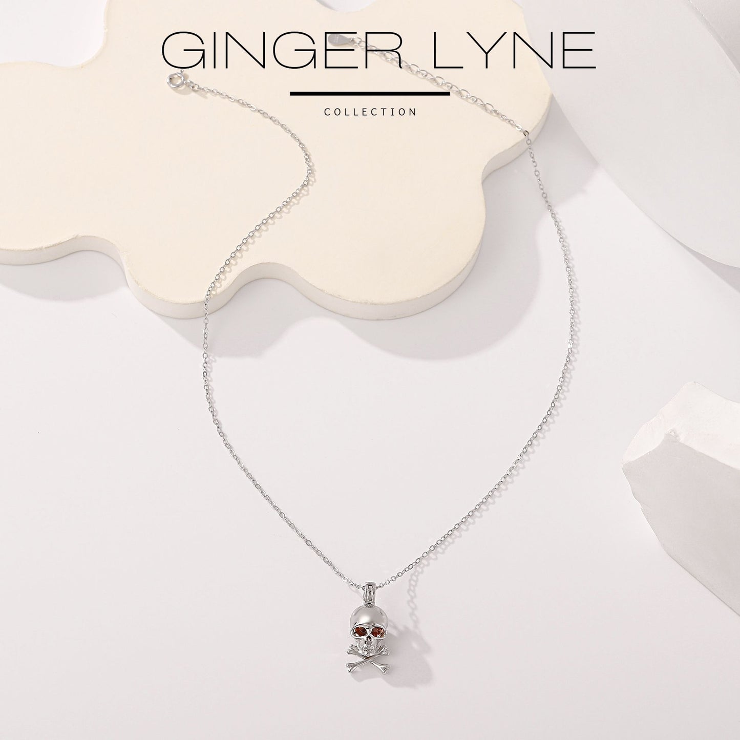 SkullNecklaceforWomenbyGingerLyneGlowingAmberEyesSterlingSilverPendantand16-18"Chain_Silver-3